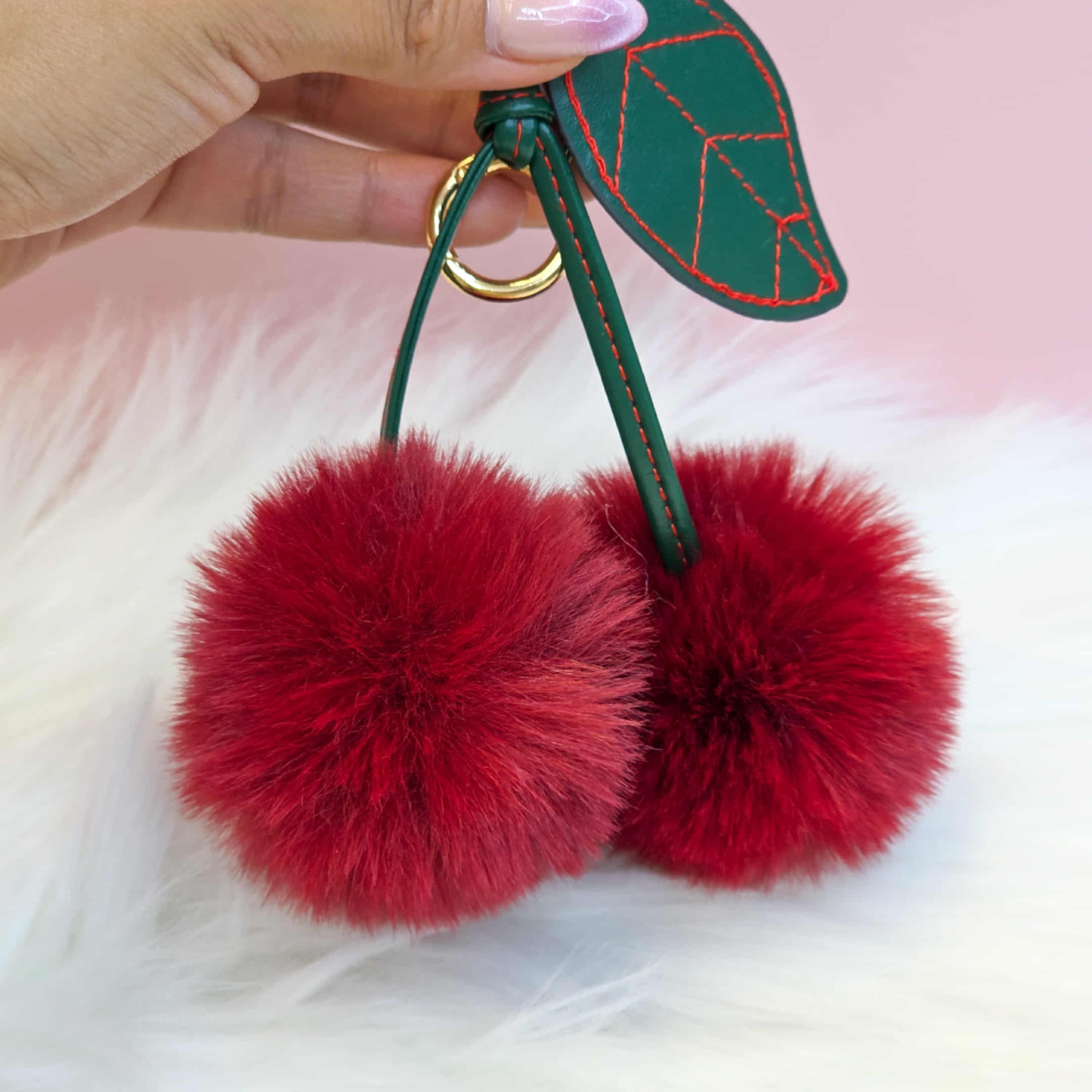 Cute Cherry Pom Pom Keychain