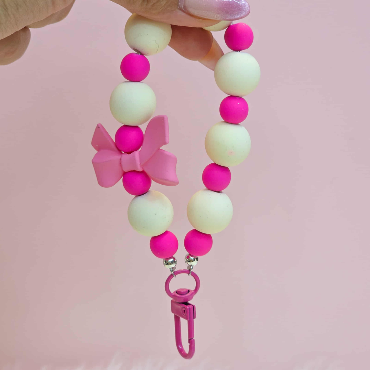 Pastel Beaded Bow Keychain Bracelet