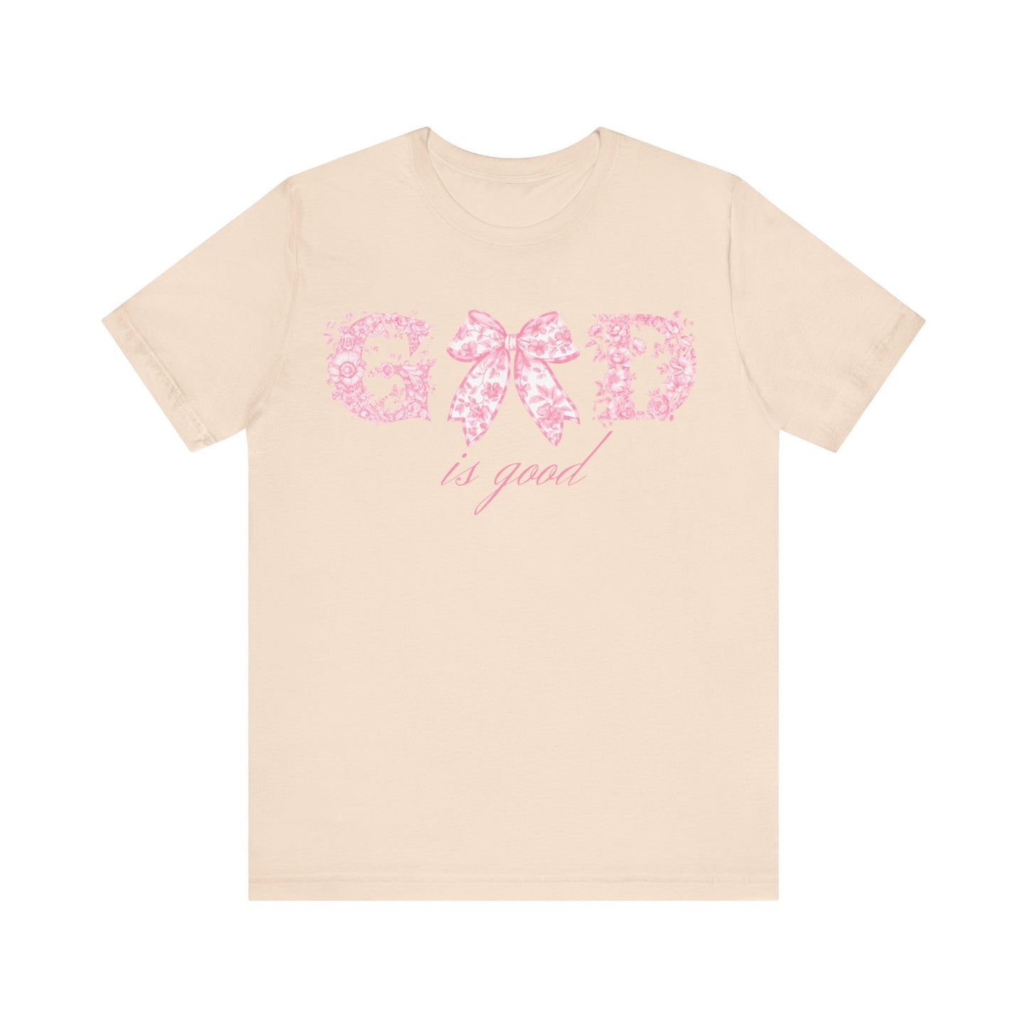 “God Is Good” Pink Floral Bow Christian T-Shirt