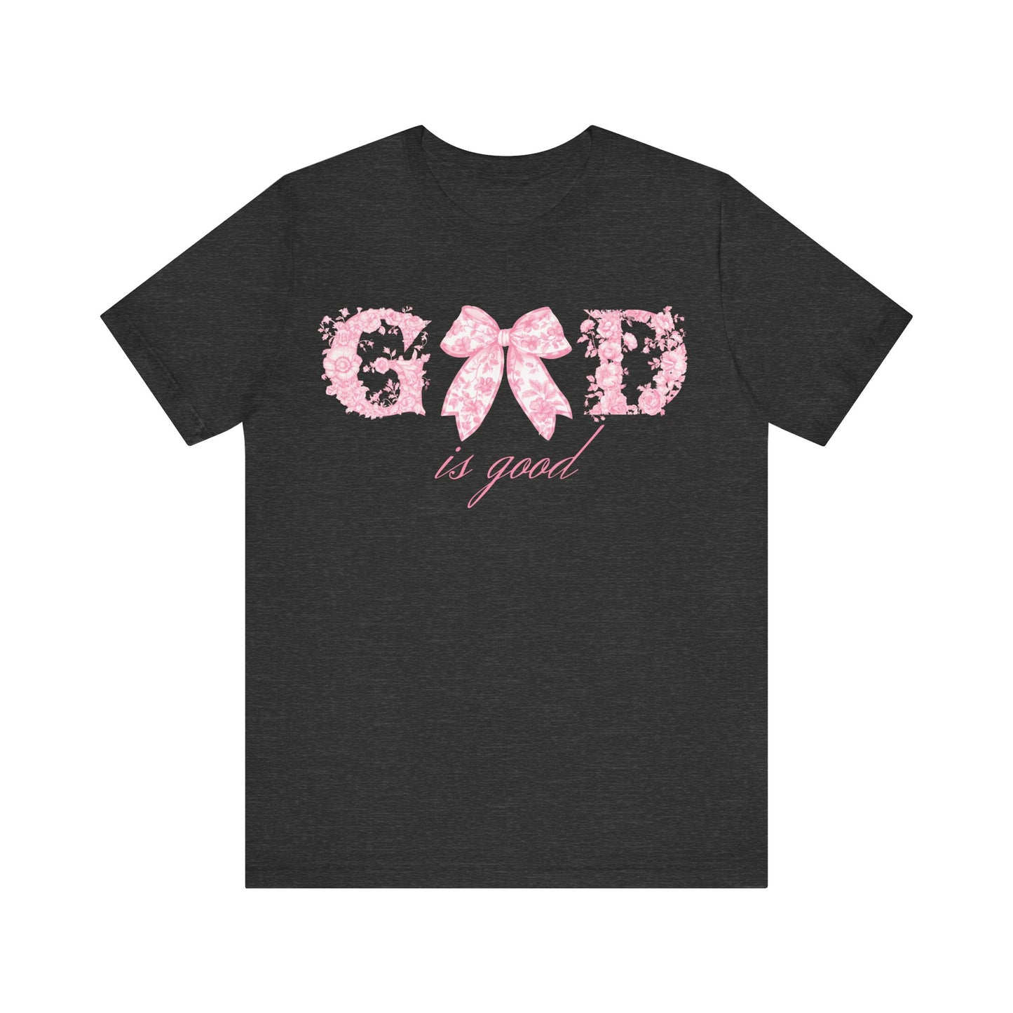 “God Is Good” Pink Floral Bow Christian T-Shirt