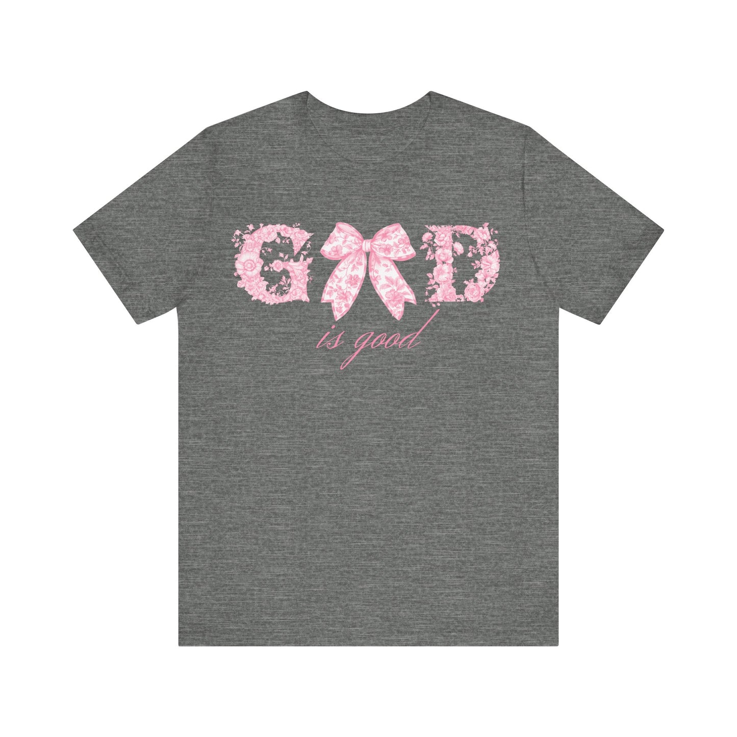 “God Is Good” Pink Floral Bow Christian T-Shirt