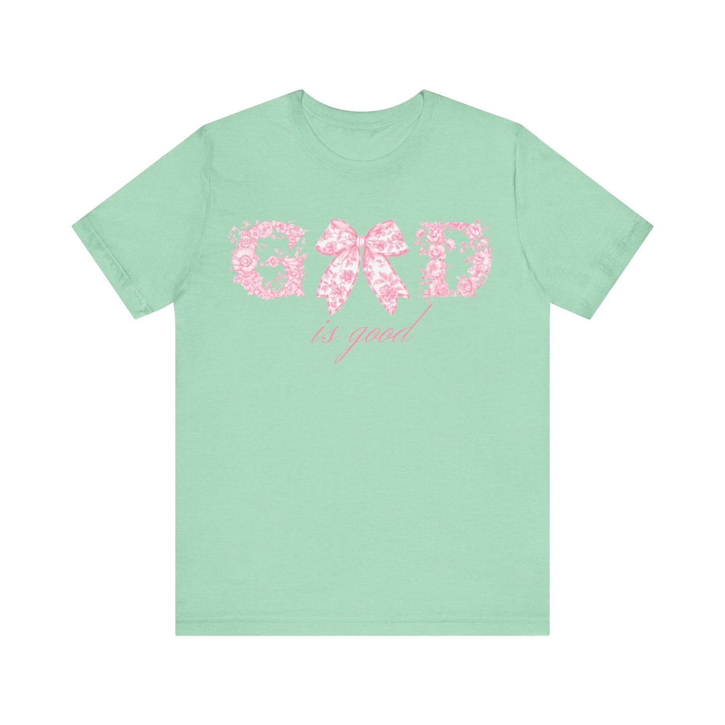 “God Is Good” Pink Floral Bow Christian T-Shirt