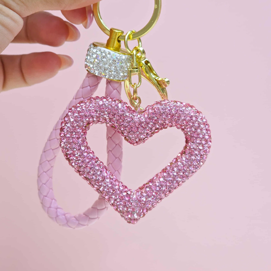 Luxury Crystal Heart Keychain with Braided Strap
