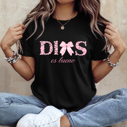 “Dios Es Bueno” Pink Bow Christian T-Shirt