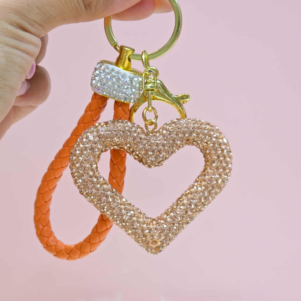 Luxury Crystal Heart Keychain with Braided Strap