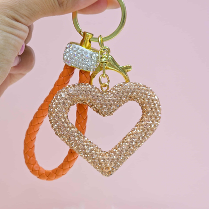 Luxury Crystal Heart Keychain with Braided Strap