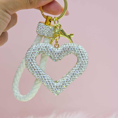 Luxury Crystal Heart Keychain with Braided Strap