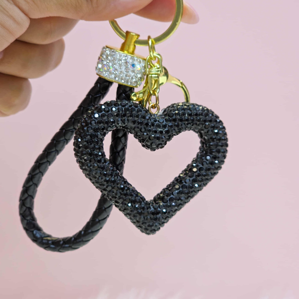 Luxury Crystal Heart Keychain with Braided Strap