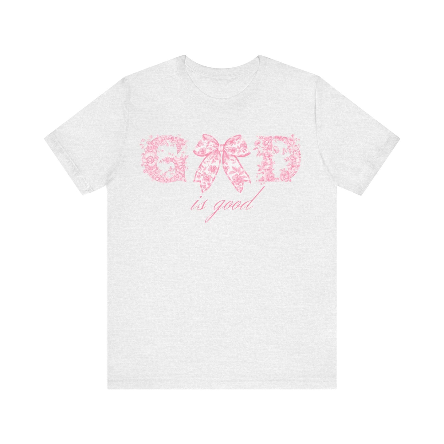“God Is Good” Pink Floral Bow Christian T-Shirt