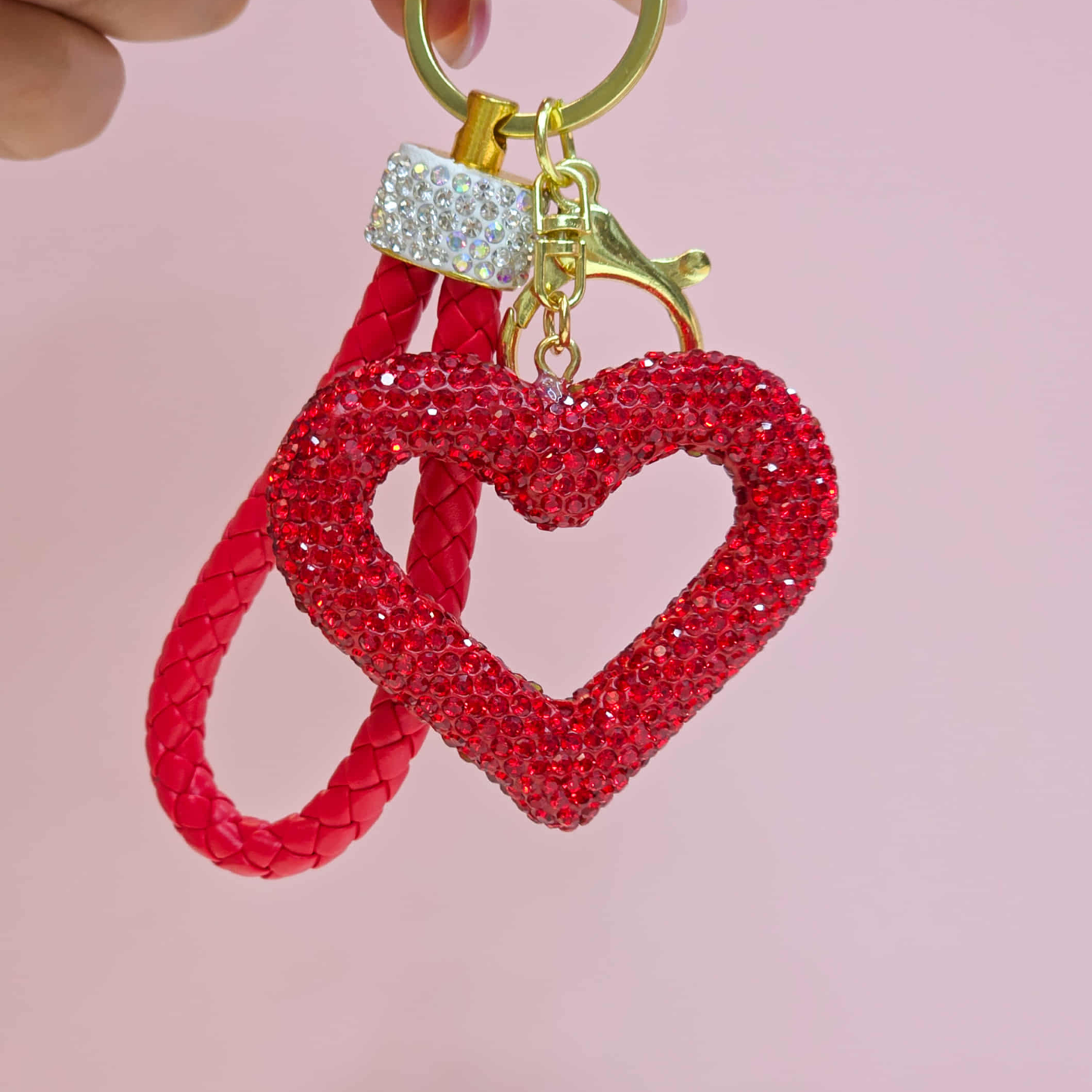 Luxury Crystal Heart Keychain with Braided Strap