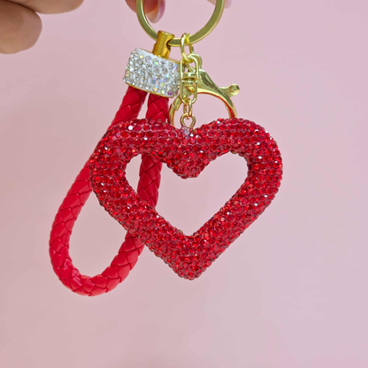 Luxury Crystal Heart Keychain with Braided Strap