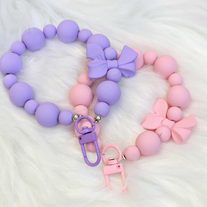 Pastel Beaded Bow Keychain Bracelet