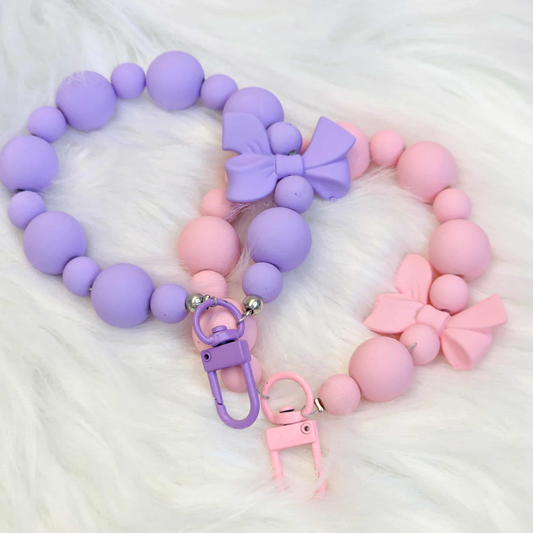 Pastel Beaded Bow Keychain Bracelet