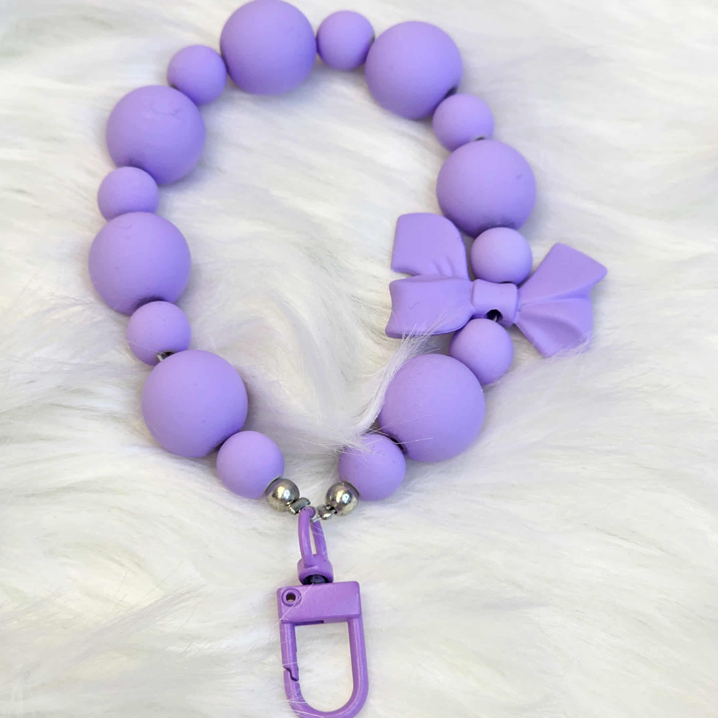 Pastel Beaded Bow Keychain Bracelet